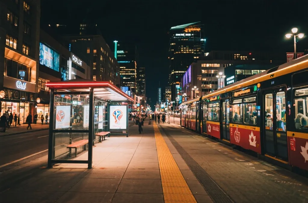世界杯期间加拿大城市商业街区与公共交通联动场景